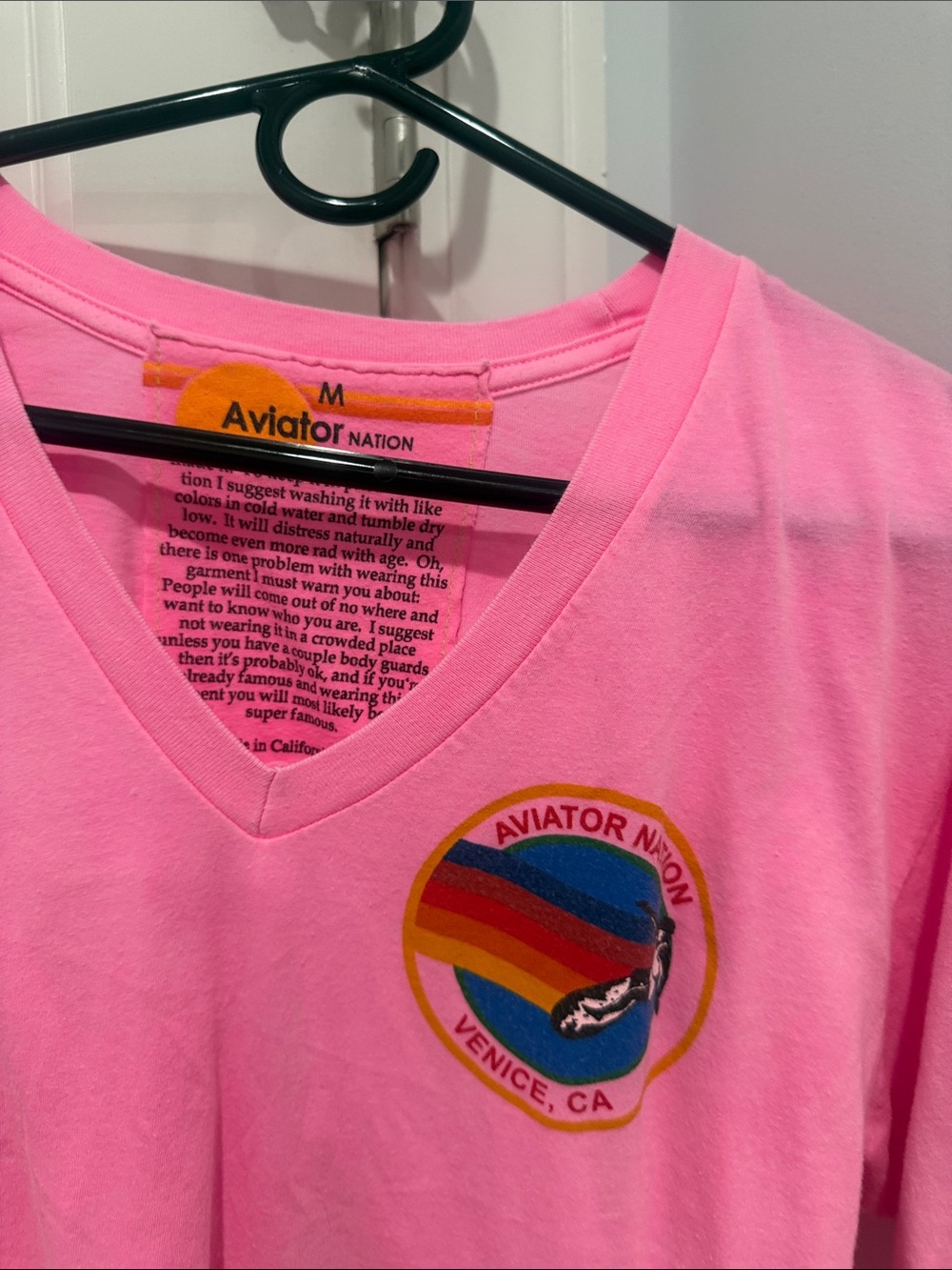 Aviator Nation Neon Pink V-Neck Logo Tee - Picture 3 of 4